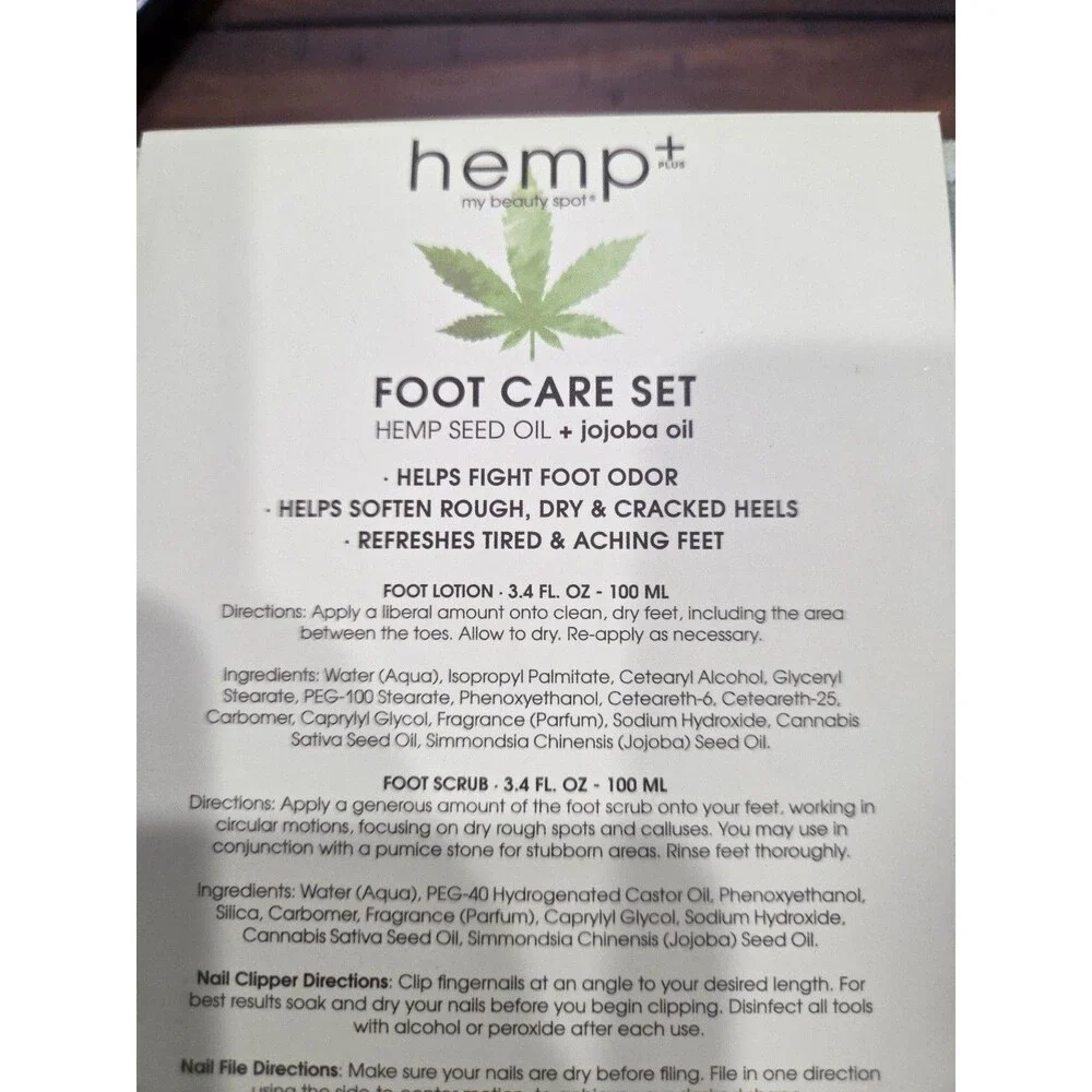 Hemp+ Body Foot Care 5 Piece Set Kit Hemp Seed Oil Jojoba Oil Pedicure Gift HB